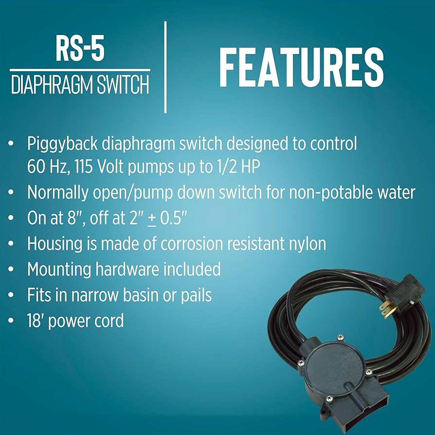 Little Giant RS 5 Diaphragm Switch - 18' Cord - Fastfreshmarket