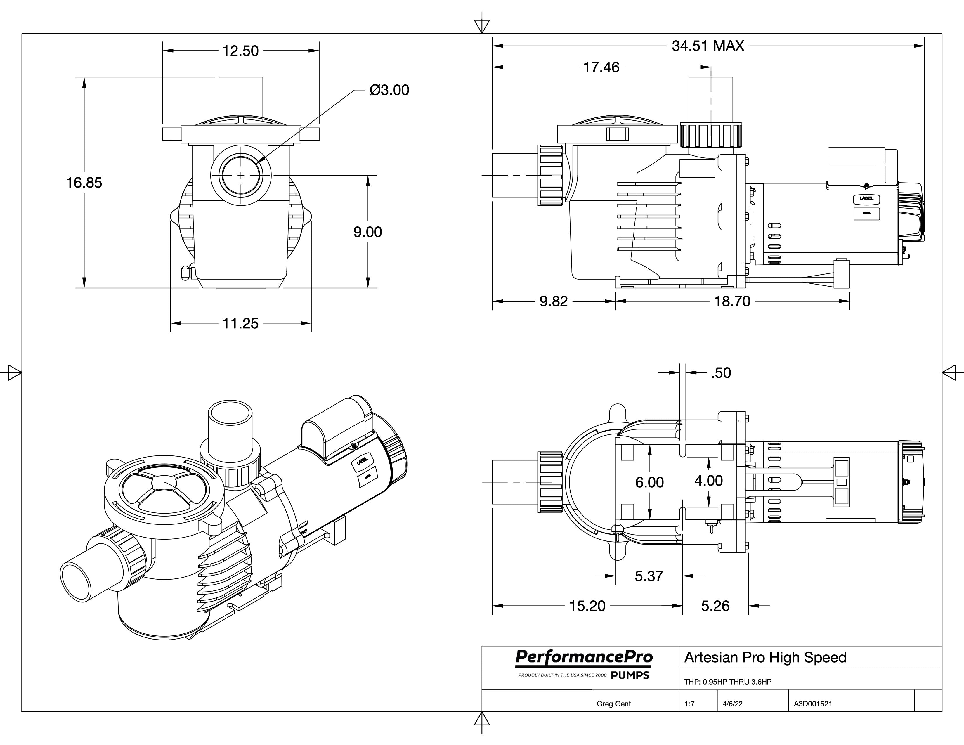 ArtesianPro (High Head)  - 5HP, 208-230V, 3600 RPM, 19.2 Amp (230V) - 16,500 GPH - 91.9' - Fastfreshmarket