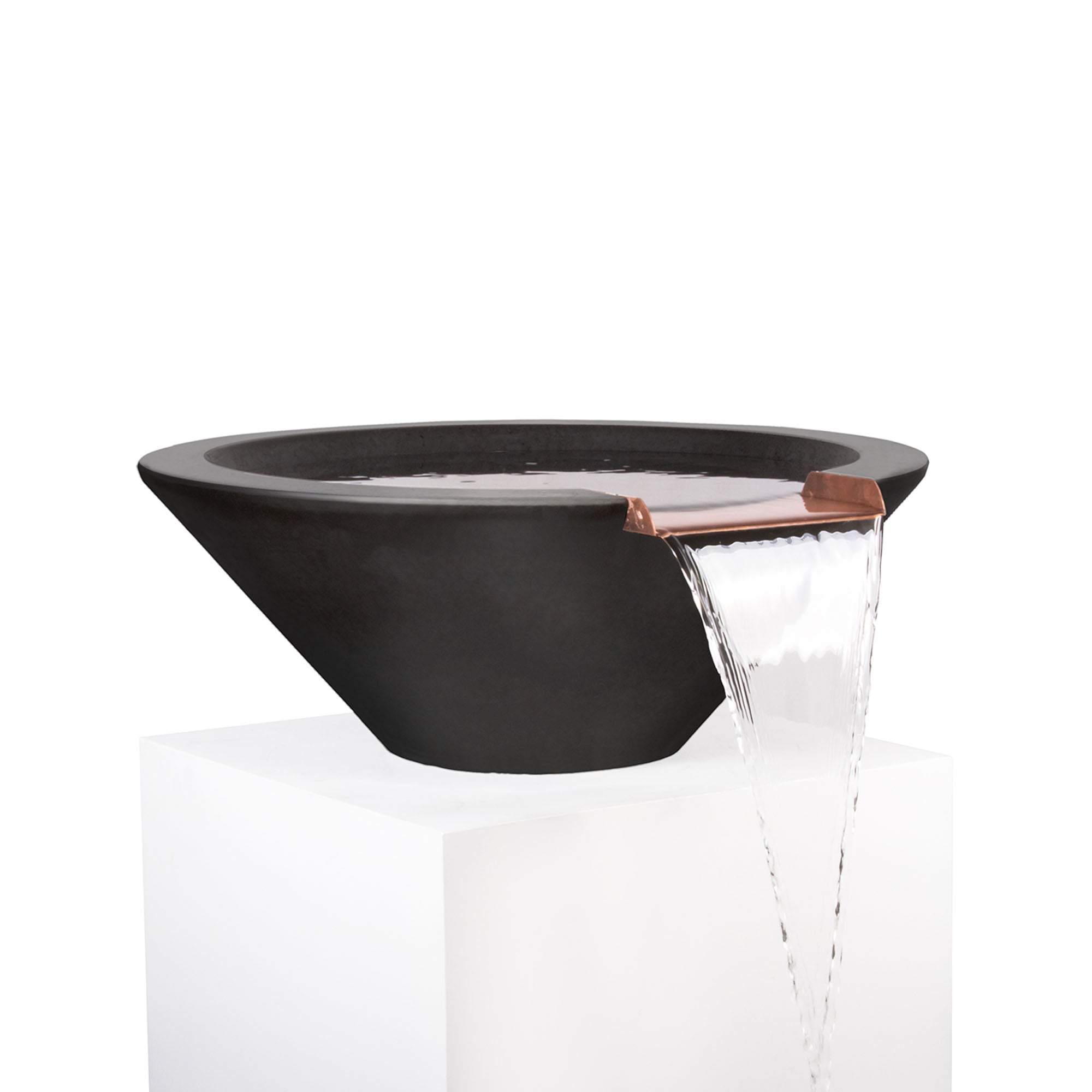 31" Cazo GFRC Water Bowl - Black / Smooth Flow Water Fitting / Copper Spillway - Fastfreshmarket